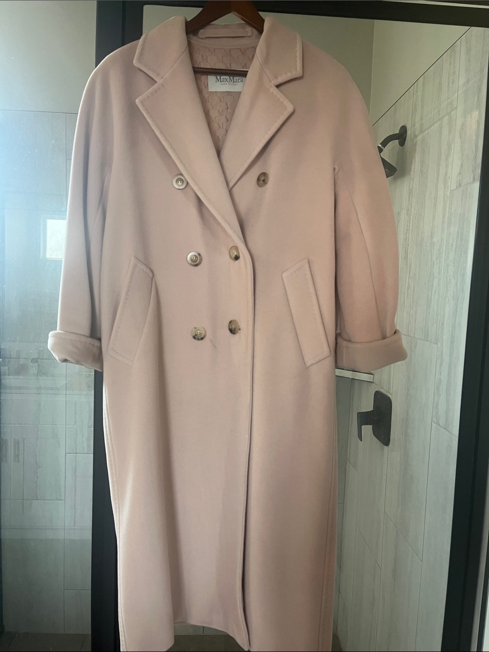 MaxMara madame 101801 Pale Pink Double-Breasted Wool Pea Coat